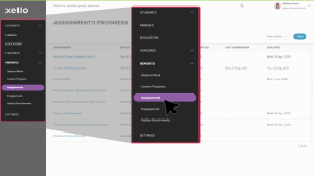 Left menu in Xello highlighted. cursor focused on Assignments